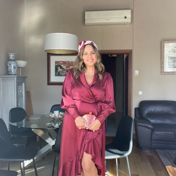 Zimmermann Burgundy Red Silk Wrap Midi Dress
